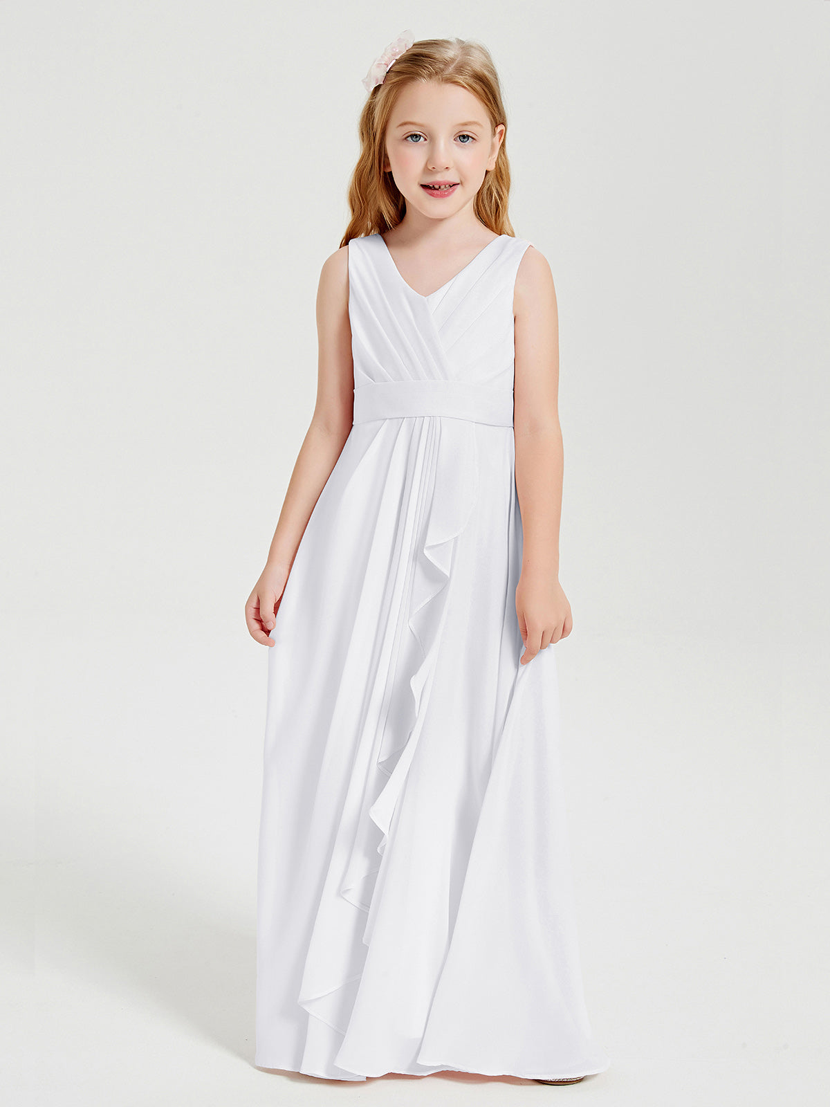 White Open Back Boho Chiffon Long Bridesmaid Dress with Lace