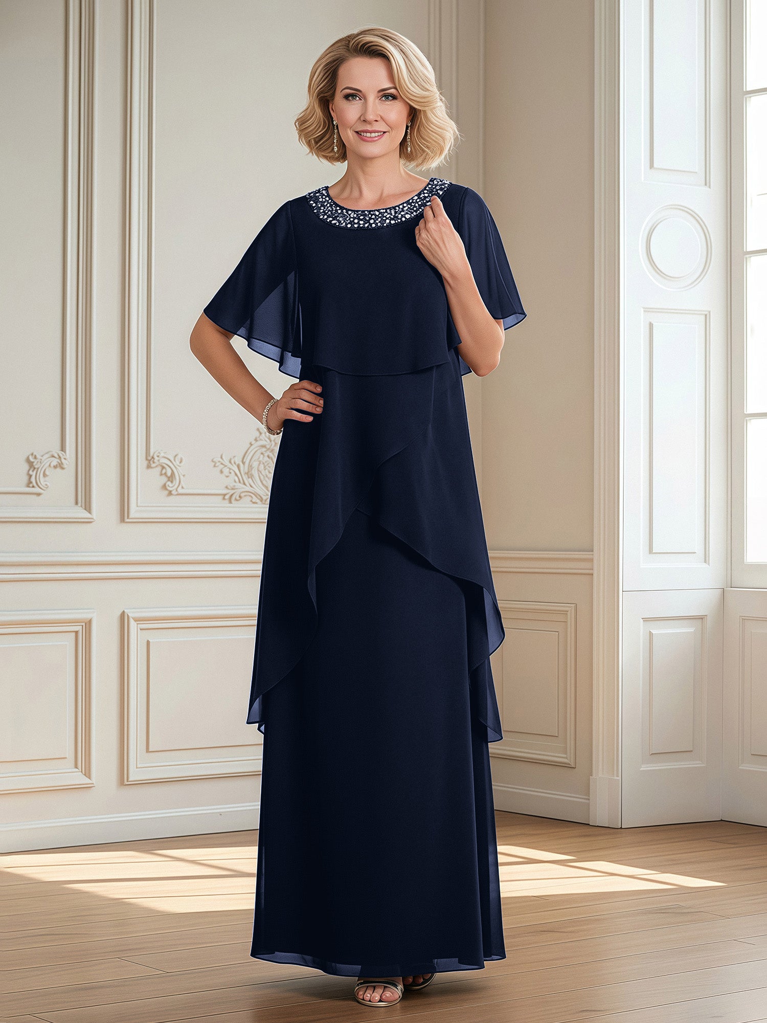 peacocks women's asymmetrical drape midi dress product info and reviews BABARONI Chiffon Mother of the Bride A-Line Beaded Scoop Floor-length 30°C max and delicate Size:6/12 MOS ECB Exclusive: Timeless Romantic AlwaysShow