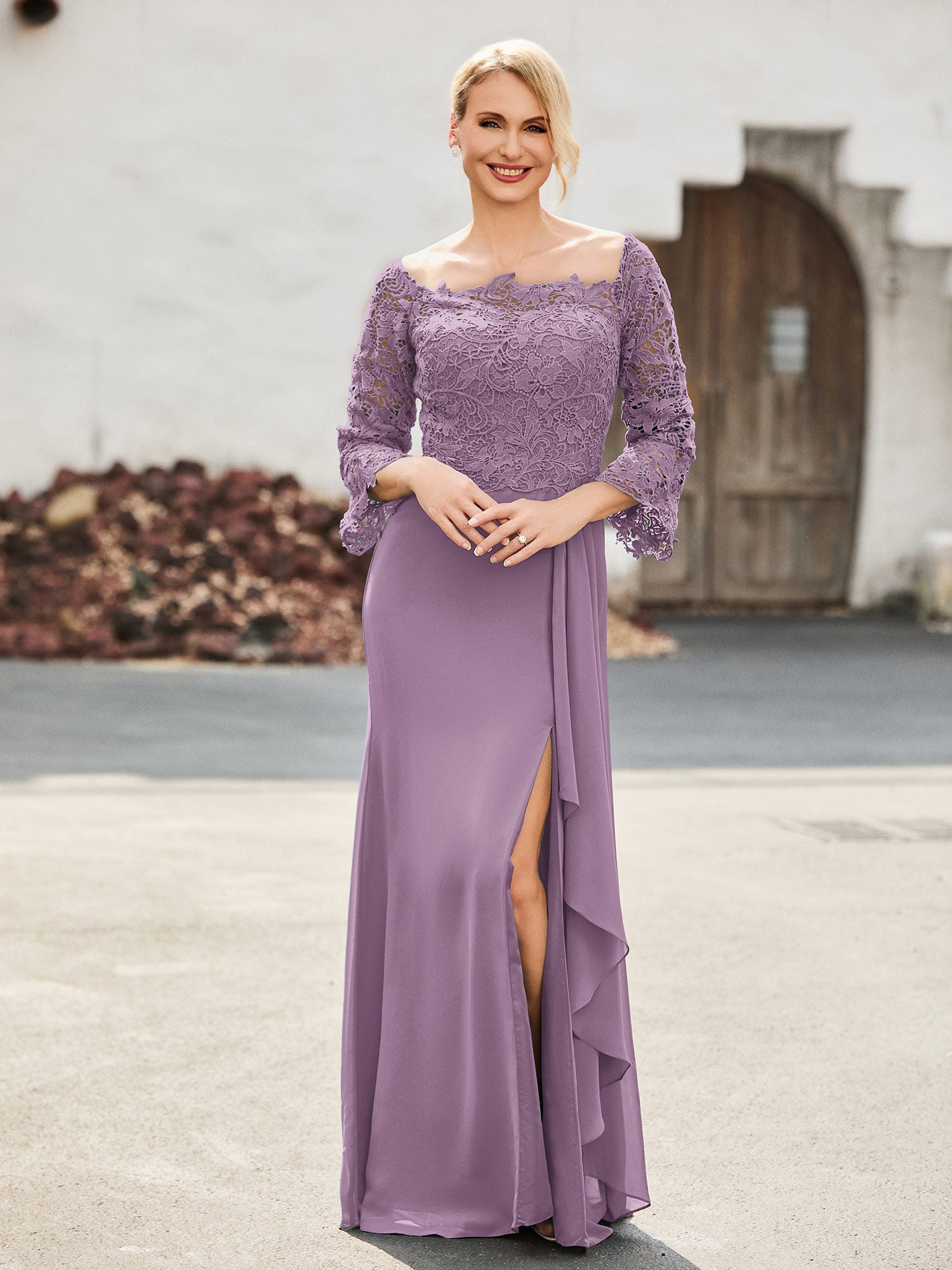wisteria formal dress Cape Sleeves Chiffon Print Floral Wisteria Floor Length Formal Evening Gown Other / Above Knee / US10