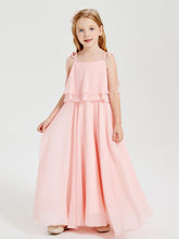 Long Chiffon Junior Bridesmaid Dresses Bowknot Spaghetti Straps Coral