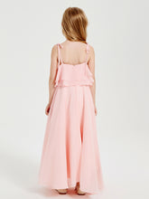 Long Chiffon Junior Bridesmaid Dresses Bowknot Spaghetti Straps Coral