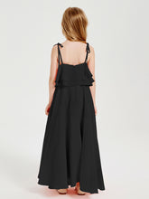 Long Chiffon Junior Bridesmaid Dresses Bowknot Spaghetti Straps Black