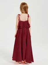 Long Chiffon Junior Bridesmaid Dresses Bowknot Spaghetti Straps Burgundy
