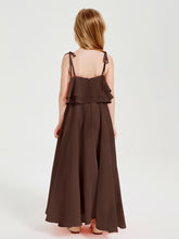 Long Chiffon Junior Bridesmaid Dresses Bowknot Spaghetti Straps Chocolate