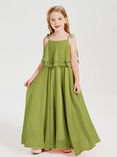 Long Chiffon Junior Bridesmaid Dresses Bowknot Spaghetti Straps Clover