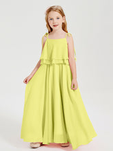 Long Chiffon Junior Bridesmaid Dresses Bowknot Spaghetti Straps Daffodil