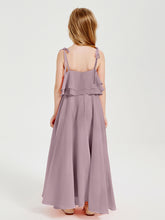 Long Chiffon Junior Bridesmaid Dresses Bowknot Spaghetti Straps Dusk