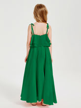 Long Chiffon Junior Bridesmaid Dresses Bowknot Spaghetti Straps Emerald
