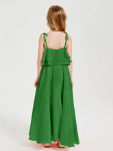 Long Chiffon Junior Bridesmaid Dresses Bowknot Spaghetti Straps Green