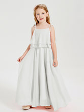 Long Chiffon Junior Bridesmaid Dresses Bowknot Spaghetti Straps Ivory