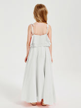 Long Chiffon Junior Bridesmaid Dresses Bowknot Spaghetti Straps Ivory