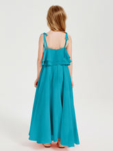 Long Chiffon Junior Bridesmaid Dresses Bowknot Spaghetti Straps Jade