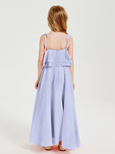 Long Chiffon Junior Bridesmaid Dresses Bowknot Spaghetti Straps Lavender