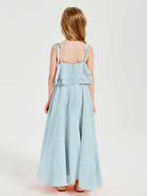 Long Chiffon Junior Bridesmaid Dresses Bowknot Spaghetti Straps Mist