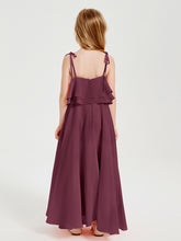 Long Chiffon Junior Bridesmaid Dresses Bowknot Spaghetti Straps Mulberry