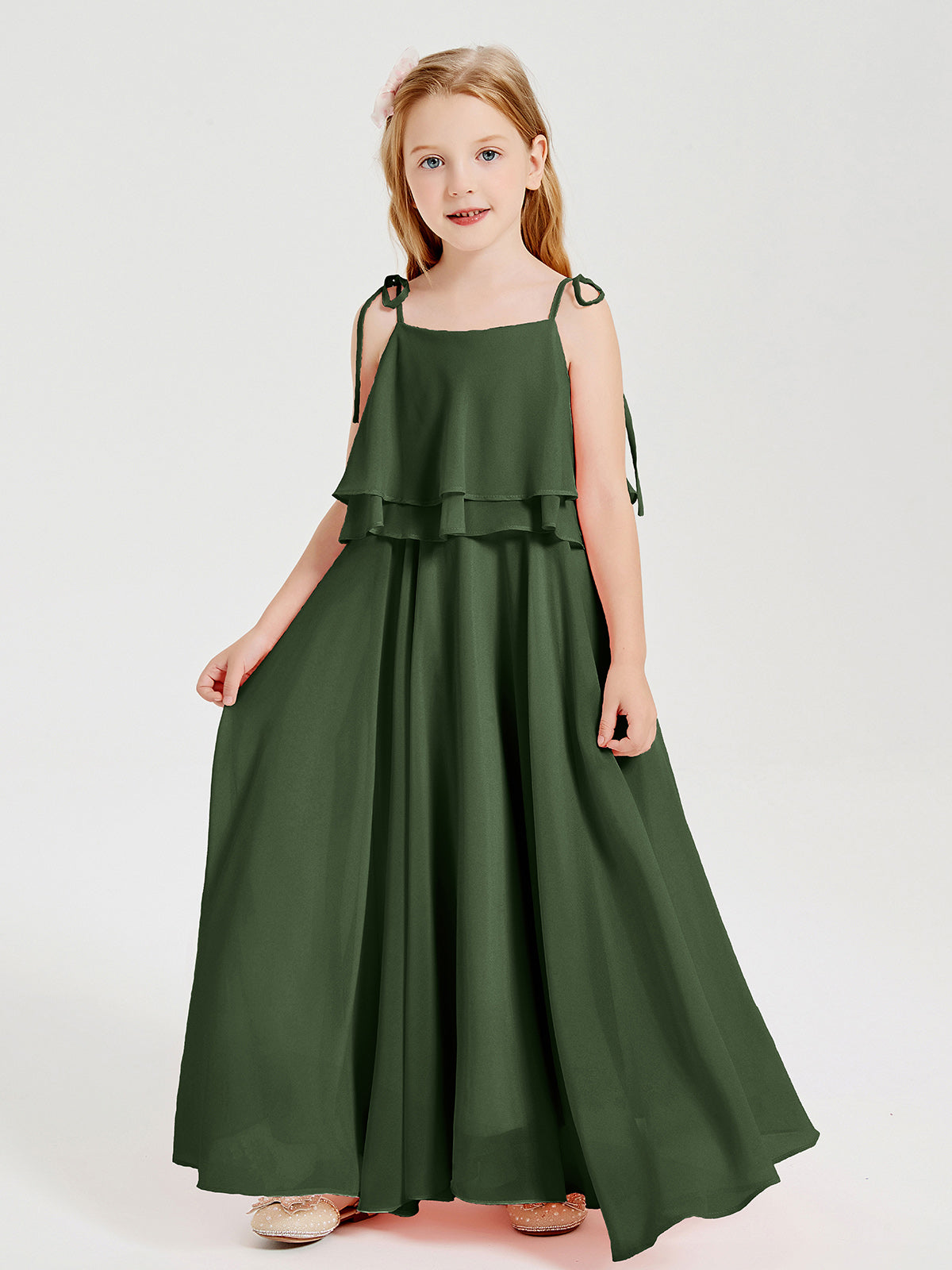 slim fit dress slacks BABARONI Long Chiffon Junior Bridesmaid Dresses Bowknot Spaghetti Straps Olive Green, Olive Green / J4