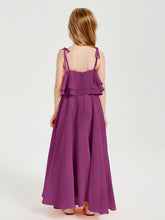 Long Chiffon Junior Bridesmaid Dresses Bowknot Spaghetti Straps Orchid