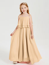 Long Chiffon Junior Bridesmaid Dresses Bowknot Spaghetti Straps Peach