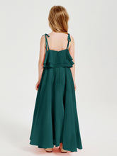 Long Chiffon Junior Bridesmaid Dresses Bowknot Spaghetti Straps Peacock