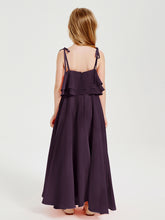 Long Chiffon Junior Bridesmaid Dresses Bowknot Spaghetti Straps Plum