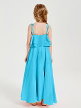 Long Chiffon Junior Bridesmaid Dresses Bowknot Spaghetti Straps Pool