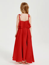 Long Chiffon Junior Bridesmaid Dresses Bowknot Spaghetti Straps Red