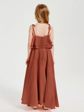 Long Chiffon Junior Bridesmaid Dresses Bowknot Spaghetti Straps Rust