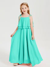 Long Chiffon Junior Bridesmaid Dresses Bowknot Spaghetti Straps Spa