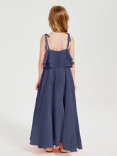 Long Chiffon Junior Bridesmaid Dresses Bowknot Spaghetti Straps Stormy