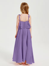Long Chiffon Junior Bridesmaid Dresses Bowknot Spaghetti Straps Tahiti