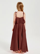 Long Chiffon Junior Bridesmaid Dresses Bowknot Spaghetti Straps Terracotta