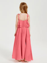 Long Chiffon Junior Bridesmaid Dresses Bowknot Spaghetti Straps Watermelon