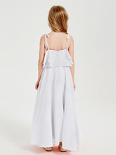 Long Chiffon Junior Bridesmaid Dresses Bowknot Spaghetti Straps White