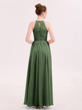 Halter Long Chiffon Dress of Bridesmaids Olive Green