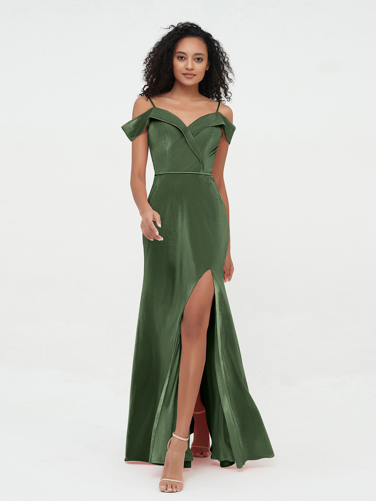 Off Shoulder Max Velvet Dresses with Long Sleeves Blue