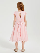 Tea Length Chiffon Junior Bridesmaid Dresses Blushing Pink