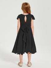 Tea Length Chiffon Junior Bridesmaid Dresses Black