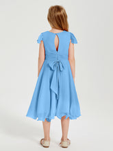 Tea Length Chiffon Junior Bridesmaid Dresses Blue