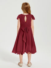 Tea Length Chiffon Junior Bridesmaid Dresses Burgundy
