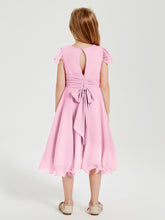 Tea Length Chiffon Junior Bridesmaid Dresses Candy Pink