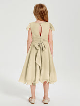 Tea Length Chiffon Junior Bridesmaid Dresses Champagne