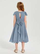 Tea Length Chiffon Junior Bridesmaid Dresses Dusty Blue