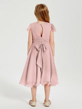 Tea Length Chiffon Junior Bridesmaid Dresses Dusty Rose