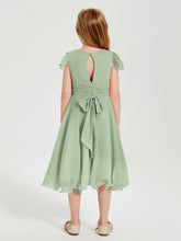 Tea Length Chiffon Junior Bridesmaid Dresses Dusty Sage