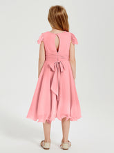 Tea Length Chiffon Junior Bridesmaid Dresses Flamingo