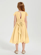 Tea Length Chiffon Junior Bridesmaid Dresses Gold
