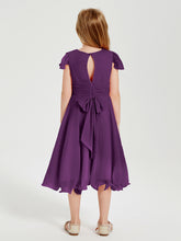 Tea Length Chiffon Junior Bridesmaid Dresses Grape