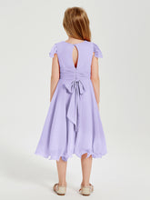 Tea Length Chiffon Junior Bridesmaid Dresses Lilac