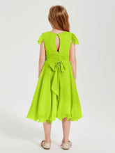 Tea Length Chiffon Junior Bridesmaid Dresses Lime Green