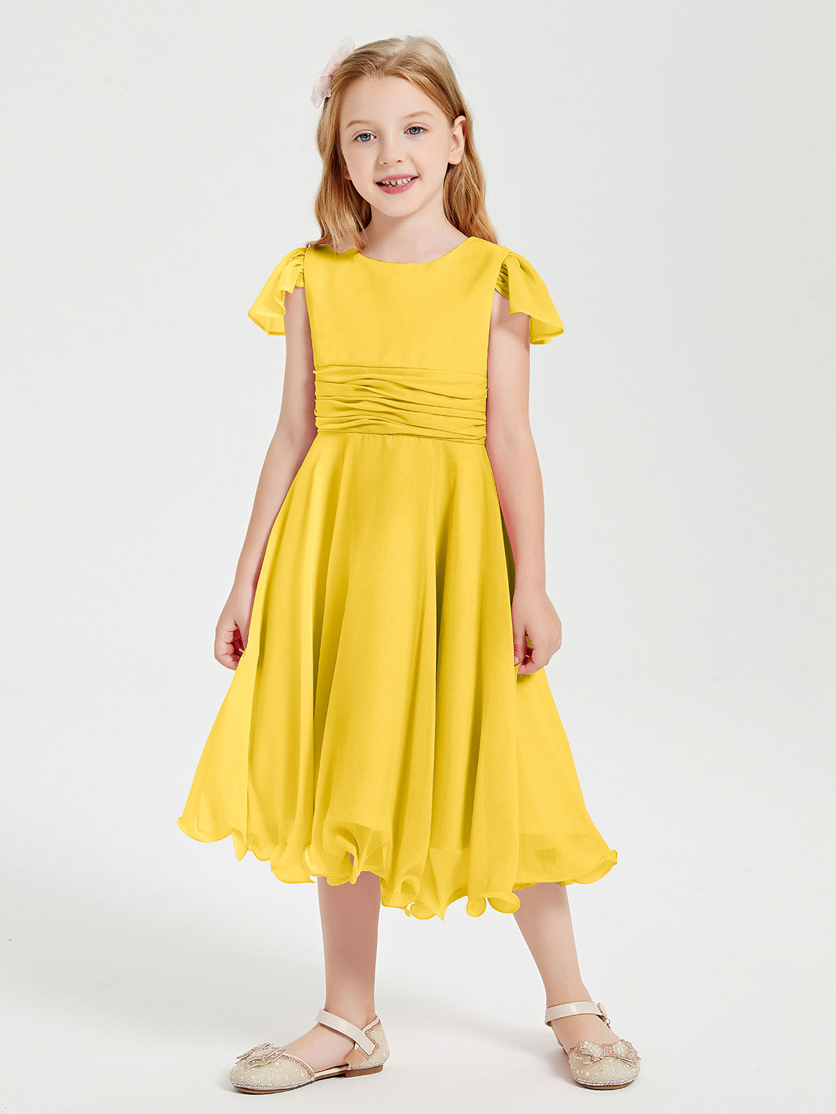 Tea Length Chiffon Junior Bridesmaid Dresses BABARONI